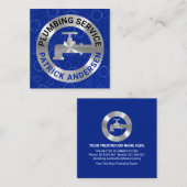 ブルー・ウォーターの銀水栓パイプライン スクエア名刺 (正面/裏面)