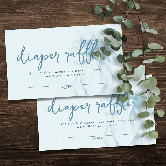 ブルー ウォーターカラー ボウ ベイビー シャワー おむつラッフル エンクロージャーカード
