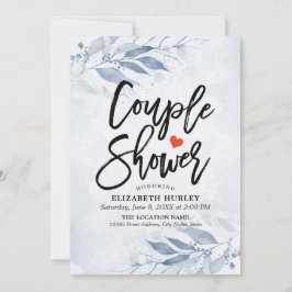 ブルー ウォーターカラー リーフ カップル シャワー ウェディング シャワー 招待状