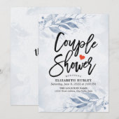 ブルー ウォーターカラー リーフ カップル シャワー ウェディング シャワー 招待状 (正面/裏面)
