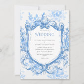 ブルー ウォーターカラー ヴィンテージ ウェディング 招待状 (正面)