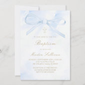 ブルー・ウォーター・カラー・ボウ | バプテスマ 招待状 (正面)