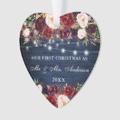 ブルー·ウッ素朴ド·バーガンディ·フローラがクリスマスに点灯 オーナメント (正面)