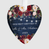 ブルー·ウッ素朴ド·バーガンディ·フローラがクリスマスに点灯 オーナメント (正面)