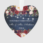 ブルー·ウッ素朴ド·バーガンディ·フローラがクリスマスに点灯 オーナメント (裏面)