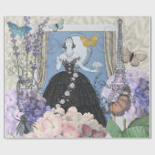 ブルー・エレガント・ウーマン・フローラル・ファンシー・ガウン ラッピングペーパー (フラット)