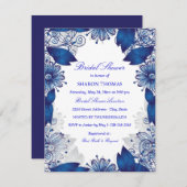ブルー エレガント フラワーズ | ブライダルシャワー 招待状 (正面/裏面)