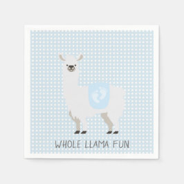 ブルー&オフホワイトLlamaベビー男女兼用シャワー スタンダードカクテルナプキン