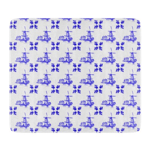 ブルー，オランダ風車，ヴィンテージスタイル カッティングボード (正面)