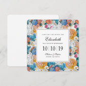 ブルー&オレンジの手の花-ブ色彩の鮮やかライドメイド 招待状 (正面/裏面)