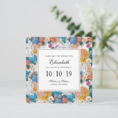 ブルー&オレンジの手の花-ブ色彩の鮮やかライドメイド 招待状 (スタンド正面)