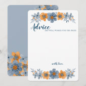 ブルー&オレンジの花の結婚アドバイスカード(罫線なし) アドバイスカード (正面/裏面)