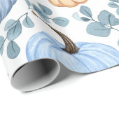 ブルー&オレンジカボチャとユーカリ離れ ラッピングペーパー (ロールコーナー)