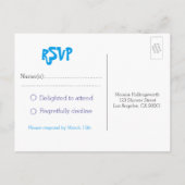 ブルー&オレンジキラフェサファリアニマルRSVP インビテーションポストカード (裏面)