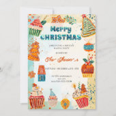 ブルー&オレンジクリスマスブライトホリデーパーティーI 招待状 (正面)