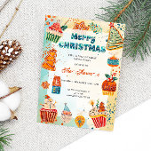 ブルー&オレンジクリスマスブライトホリデーパーティーI 招待状