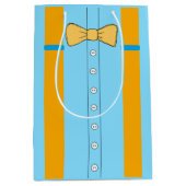 ブルー&オレンジサスペンダーズ&ボウタイ誕生日 ミディアムペーパーバッグ (正面)