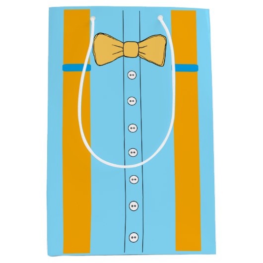 ブルー&オレンジサスペンダーズ&ボウタイ誕生日 ミディアムペーパーバッグ (正面)