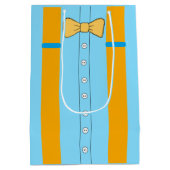 ブルー&オレンジサスペンダーズ&ボウタイ誕生日 ミディアムペーパーバッグ (裏面)