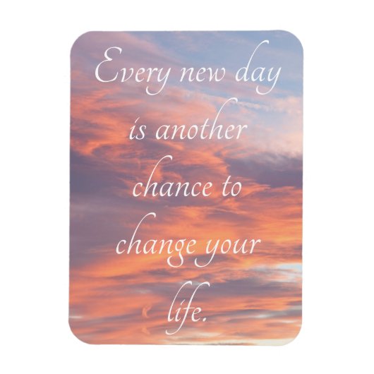 ブルー&オレンジサンライズと感動的引用文 マグネット (縦)