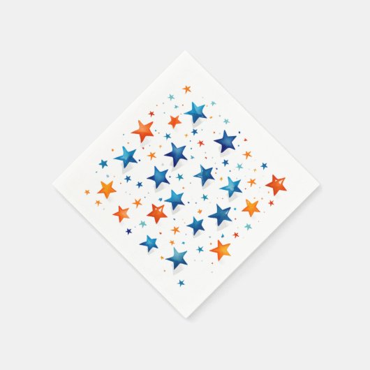 ブルー&オレンジスターズ:バースデーパーティナプキンス スタンダードカクテルナプキン (角)