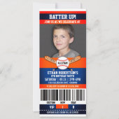 ブルー│オレンジチケットスタイル野球誕生会 招待状 (正面)