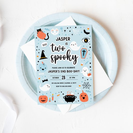 ブルー&オレンジハロウィーン2回目の誕生日招待状 招待状
