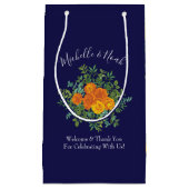 ブルー&オレンジバラモダンフローラ結婚ズ スモールペーパーバッグ (正面)