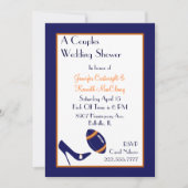 ブルー&オレンジフットボールカップルズウェディングシャワー 招待状 (正面)