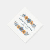 ブルー&オレンジフラワー結婚ズカスタムナプキンス スタンダードカクテルナプキン (角)