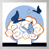 ブルー&オレンジブーケ&蝶スクエア ポスター (正面)