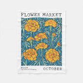 ブルー&オレンジマリゴールド10月誕生花市場 フリースブランケット (正面)