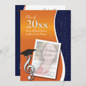 ブルー&オレンジミュージック卒業招待状 招待状 (正面/裏面)