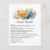 ブルー、オレンジ、イエローフローラ結婚ズゲスト詳細 エンクロージャーカード (正面)