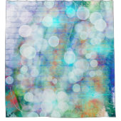 ブルー、オレンジ、イエロー、ホワイト抽象芸術アートグラス シャワーカーテン (正面)