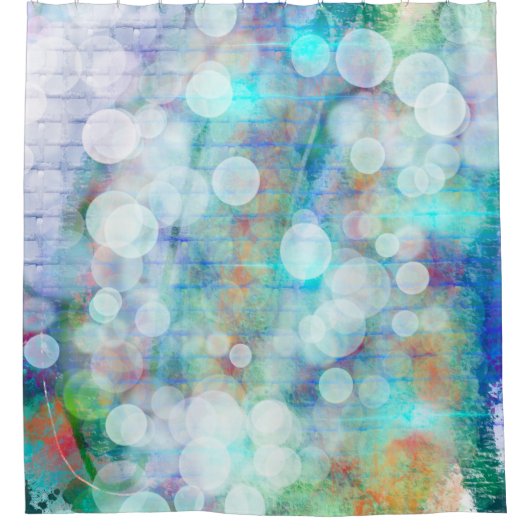 ブルー、オレンジ、イエロー、ホワイト抽象芸術アートグラス シャワーカーテン (正面)