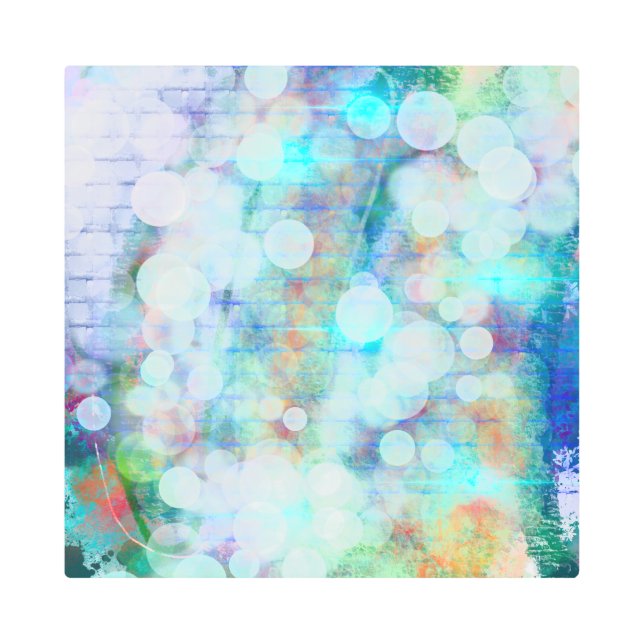 ブルー、オレンジ、イエロー、ホワイト抽象芸術アート メタルプリント (正面)