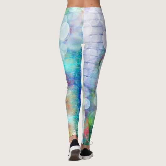 ブルー、オレンジ、イエロー、ホワイト抽象芸術アート レギンス (裏面)