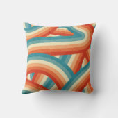 ブルー/オレンジ/クリームレトロレインボーストライプパターン クッション (裏面)