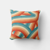 ブルー/オレンジ/クリームレトロレインボーストライプパターン クッション (正面)