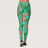 ブルー オレンジ グリーン Plaid タータン デザイン レギンス (裏面)