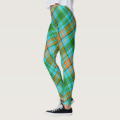 ブルー オレンジ グリーン Plaid タータン デザイン レギンス (左)