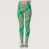 ブルー オレンジ グリーン Plaid タータン デザイン レギンス (正面)
