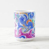 ブルー、オレンジ、パープル、ティール(緑がかった色)流体アートモノグラム コーヒーマグカップ (中央)