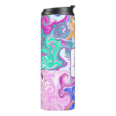 ブルー、オレンジ、パープル、ティール（緑がかった色）流体アートモノグラム タンブラー (回転左)