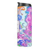 ブルー、オレンジ、パープル、ティール（緑がかった色）流体アートモノグラム タンブラー (回転右)