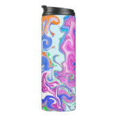 ブルー、オレンジ、パープル、ティール（緑がかった色）流体アート タンブラー (回転右)