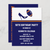 ブルー&オレンジ·フットボールの誕生日パーティー セーブザデート (正面/裏面)