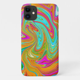 ブルー、オレンジ、ホットピンクのグルービーな抽象レトロデザイン iPhone 11 ケース