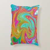 ブルー、オレンジ、ホットピンクのグルービー抽象芸術レトロ アクセントクッション (裏面(縦))